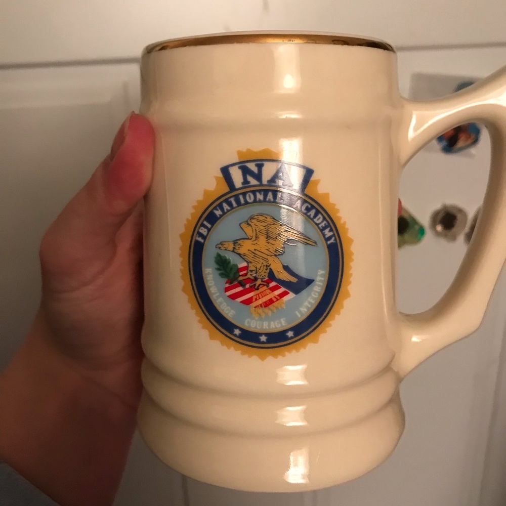 FBI National Academy Cream Ceramic Collectible Stein with Gold Trim